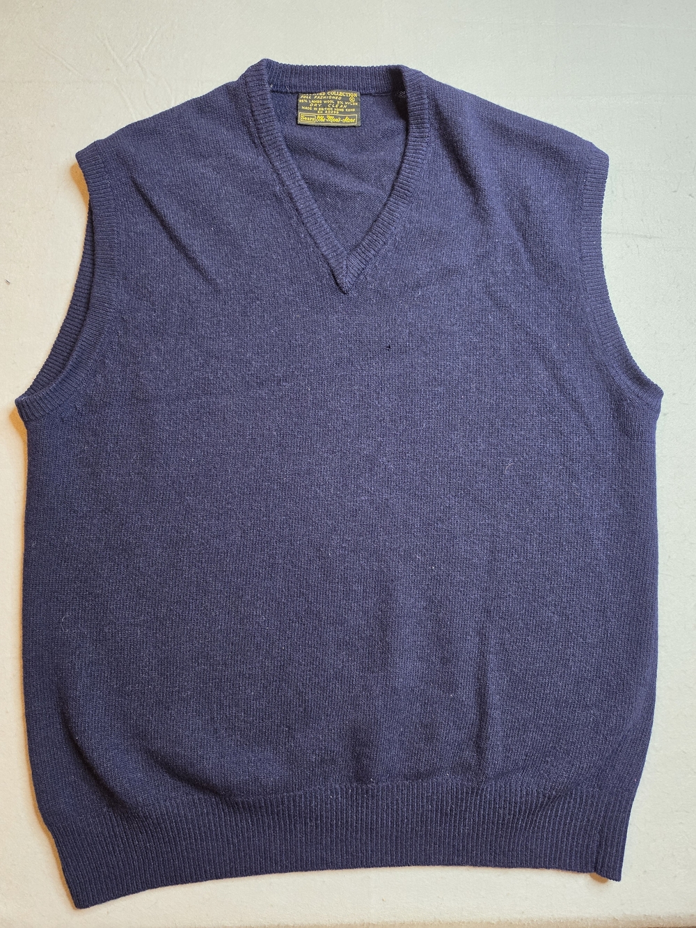 Vgt Sears The Mens Store Lambs Wool Men's V-Neck Sleeveless Sweater Vest Navy XL